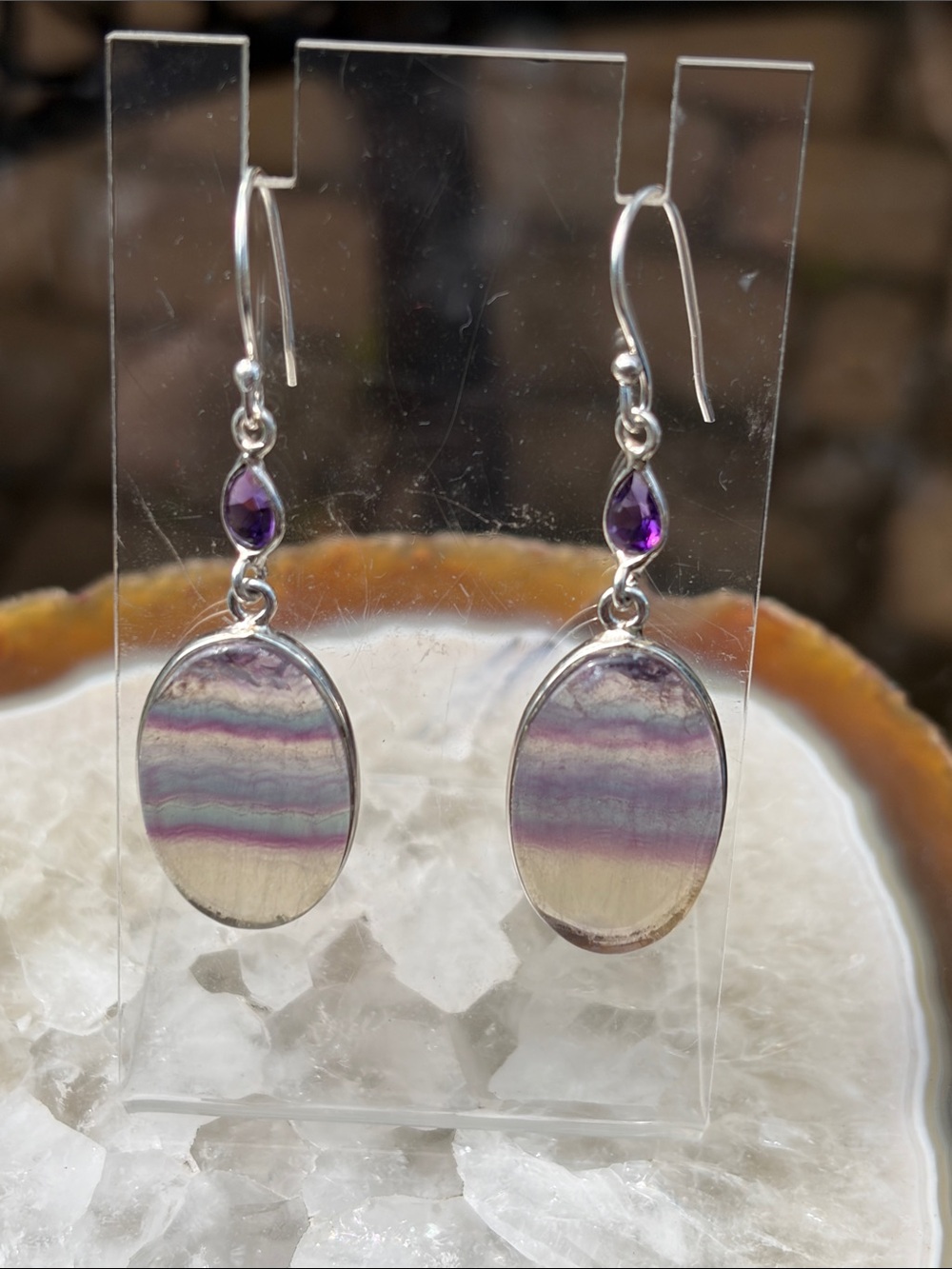 Amethyst and Fluorite 925 Sterling Silver Earrings